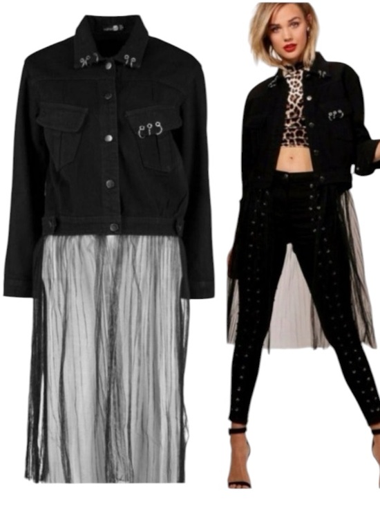 Forever 21 Jackets & Blazers - Pierced Black Denim Jacket w Detachable Sheer Tulle Panel